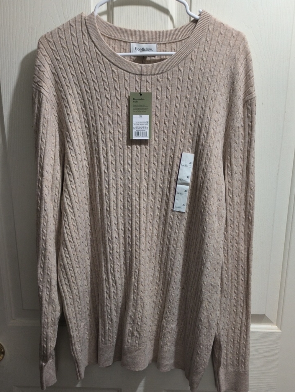 Goodfellow & Co Light Beige Cable Knit Crewneck Sweater